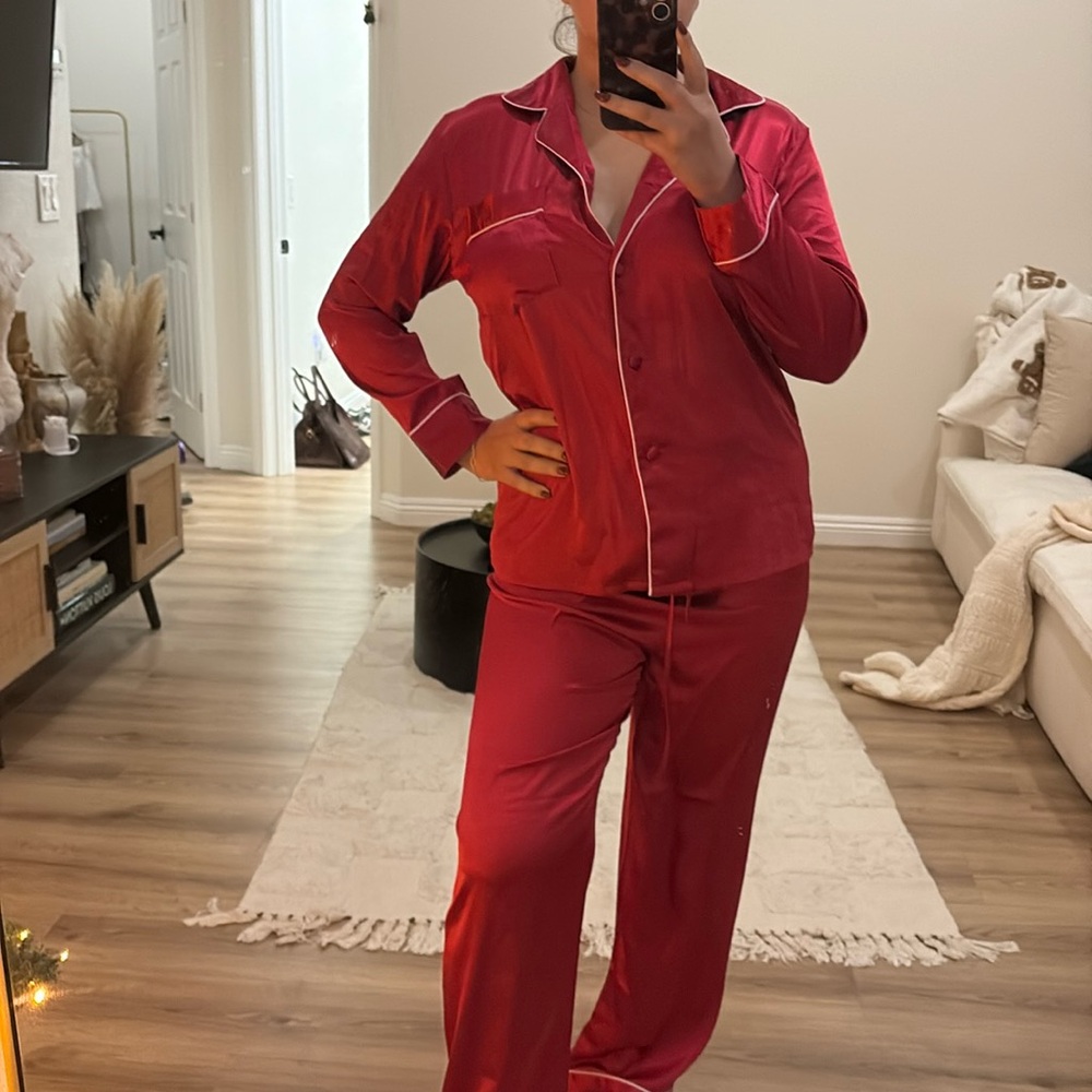 Red silk pajamas